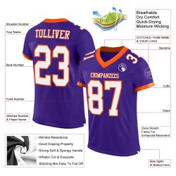 Maillot de football authentique personnalisé violet, blanc et orange